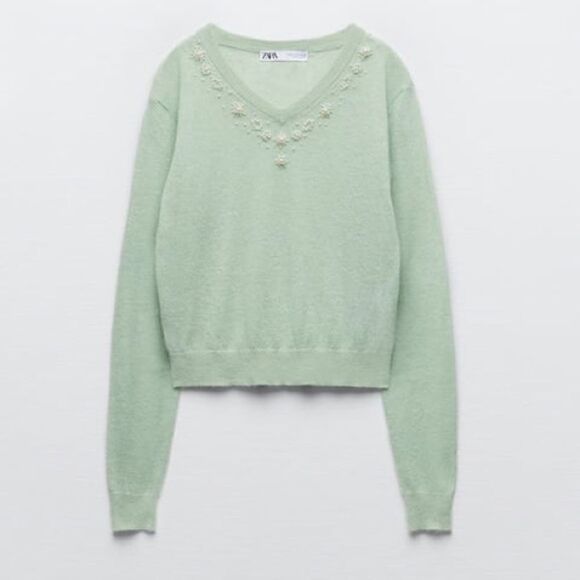 ZARA KNIT PEARLS SWEATER - Picture 8 of 10